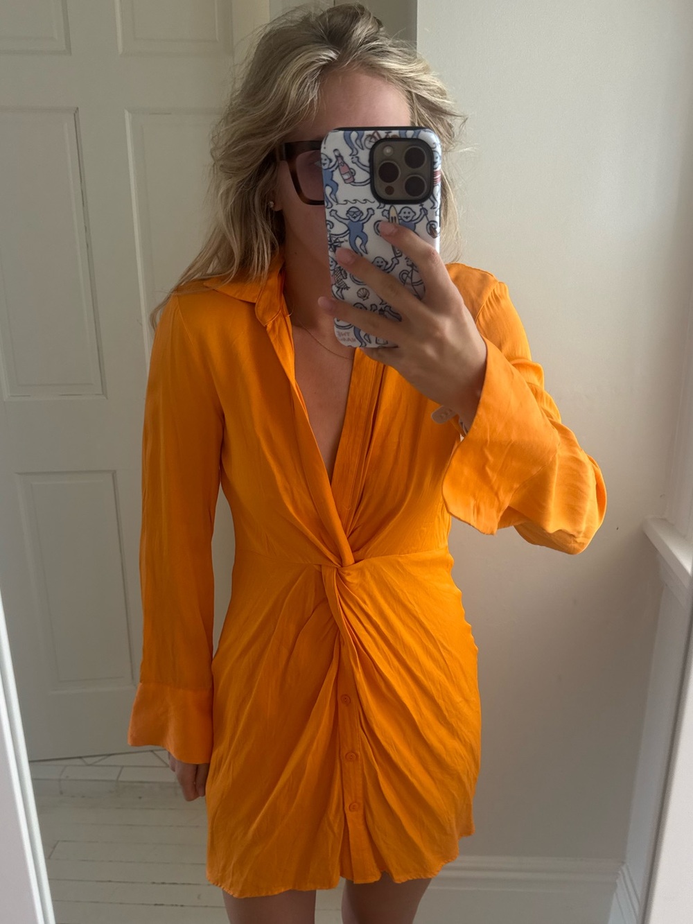 Bright Orange Twist-Front Women's Dress